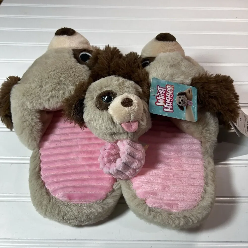 PUPPY DOG Slippers Girls Size 4-5 With Matching Slapping Wrist Hugger NWT